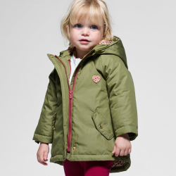 Parka doublure gilet amovible léopard vert kaki bébé fille