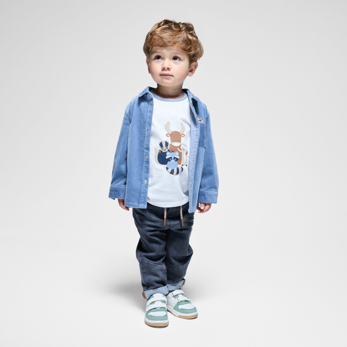 قميص فوقي من القطيفة مضلع أزرق اللون للطفل الصغير قميص فوقي من القطيفة مضلع أزرق اللون للطفل الصغير