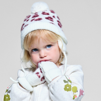 قفازات بلا أصابع محبوكة مع رسوم لجلد الفهد باللون الوردي للطفلة الرضيعة