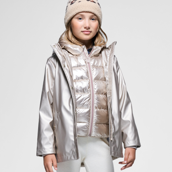 معطف واقٍ من المطر بغطاء رأس ذهبي للفتيات معطف واقٍ من المطر بغطاء رأس ذهبي للفتيات