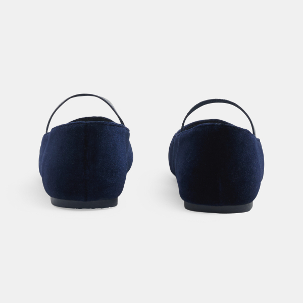 حذاء باليرينا من المخمل باللون الأزرق الداكن للفتيات حذاء باليرينا من المخمل باللون الأزرق الداكن للفتيات