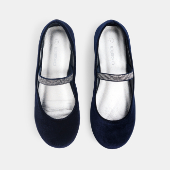 حذاء باليرينا من المخمل باللون الأزرق الداكن للفتيات
