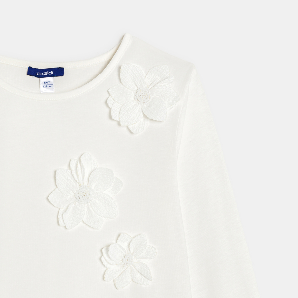 T-shirt manches longues fleurs blanc fille T-shirt manches longues fleurs blanc fille