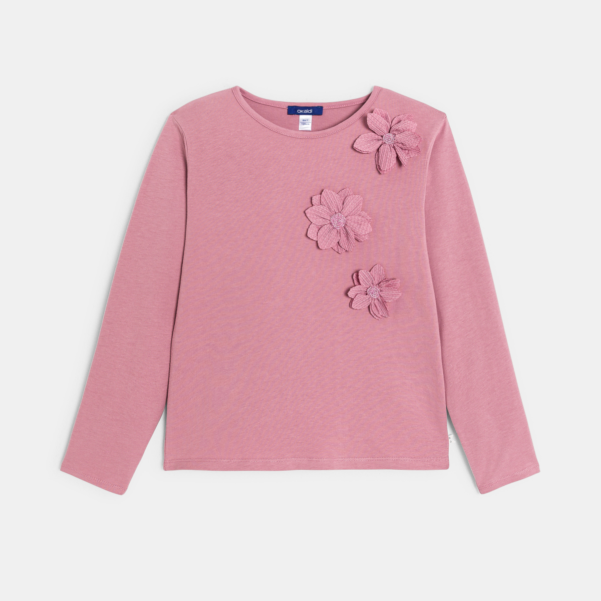 تيشيرت بأكمام طويلة، باللون الوردي، مُزيَّن بالزهور، للفتيات تيشيرت بأكمام طويلة، باللون الوردي، مُزيَّن بالزهور، للفتيات
