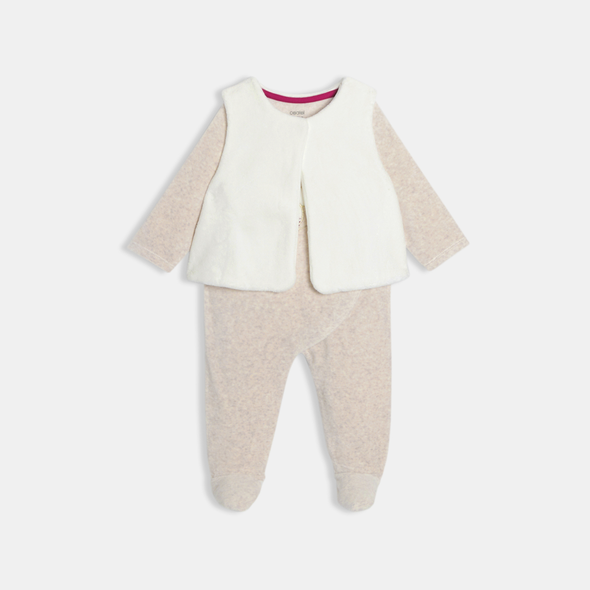 بدلة نوم من المخمل وسُترة جيليه، باللون البيج الفاتح، للفتيات الرُضع بدلة نوم من المخمل وسُترة جيليه، باللون البيج الفاتح، للفتيات الرُضع