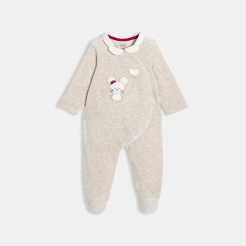 بدلة نوم من المخمل وسُترة جيليه، باللون البيج الفاتح، للفتيات الرُضع