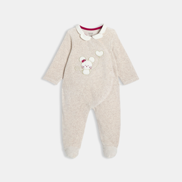 بدلة نوم من المخمل وسُترة جيليه، باللون البيج الفاتح، للفتيات الرُضع بدلة نوم من المخمل وسُترة جيليه، باللون البيج الفاتح، للفتيات الرُضع