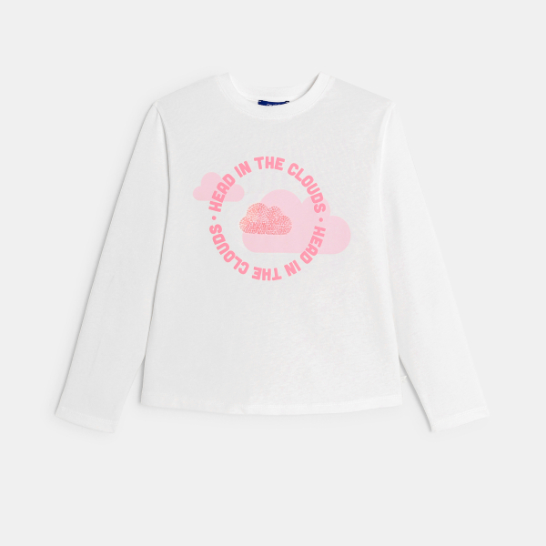 تيشيرت بأكمام طويلة وباللون الأبيض، مُزين بالسحاب، للفتيات تيشيرت بأكمام طويلة وباللون الأبيض، مُزين بالسحاب، للفتيات