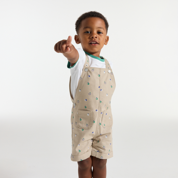 Salopette courte fruits gris bébé garçon Salopette courte fruits gris bébé garçon