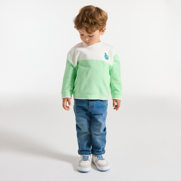 سويت شيرت ذو لونين مرسوم عليه طائر الطوقان أخضر، للطفل الرضيع سويت شيرت ذو لونين مرسوم عليه طائر الطوقان أخضر، للطفل الرضيع