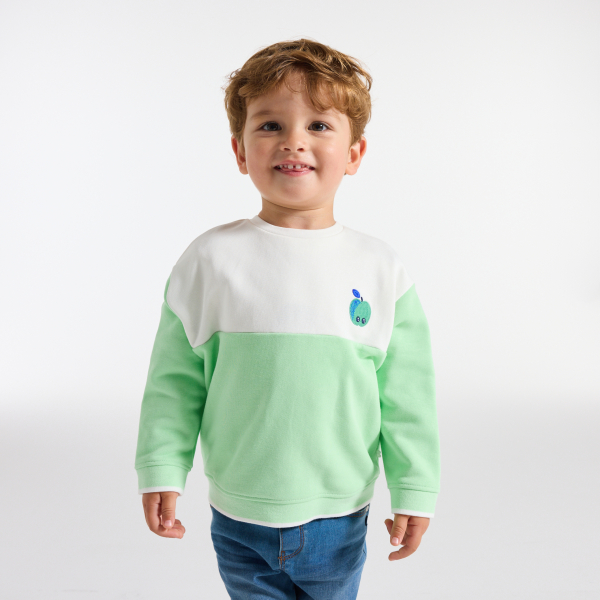 سويت شيرت ذو لونين مرسوم عليه طائر الطوقان أخضر، للطفل الرضيع سويت شيرت ذو لونين مرسوم عليه طائر الطوقان أخضر، للطفل الرضيع