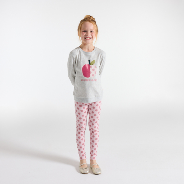 بيجامة من قطعتين من الميلتون، رمادية اللون، للفتيات ومطبوع عليها رسالة بيجامة من قطعتين من الميلتون، رمادية اللون، للفتيات ومطبوع عليها رسالة