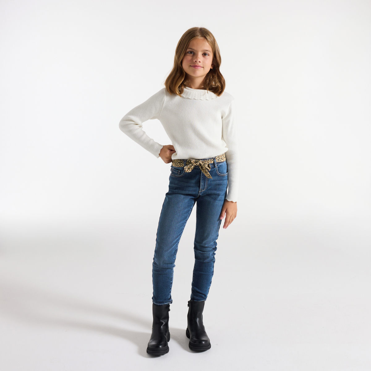 Jean skinny ceinturé bleu Fille Jean skinny ceinturé bleu Fille