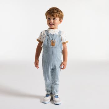 سالوبيت طويل مقلم وتيشيرت مرسوم عليه أرنب، أزرق اللون، للطفل الصغير