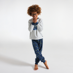 بيجاما من قطعتين للفتيات، من المخمل الرمادي وتحمل رسالة مطبوعة