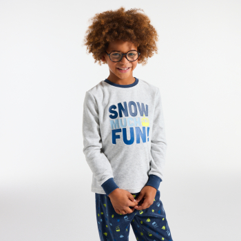 بيجاما من قطعتين للفتيات، من المخمل الرمادي وتحمل رسالة مطبوعة