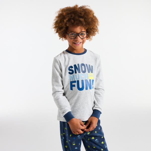 بيجاما من قطعتين للفتيات، من المخمل الرمادي وتحمل رسالة مطبوعة بيجاما من قطعتين للفتيات، من المخمل الرمادي وتحمل رسالة مطبوعة