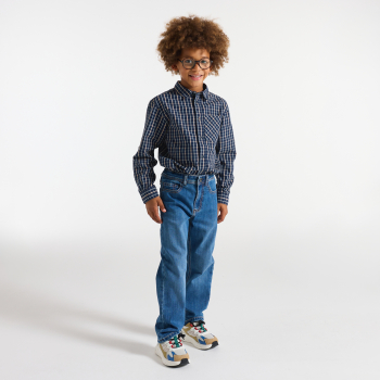 قميص بمربعات أزرق داكن للأولاد