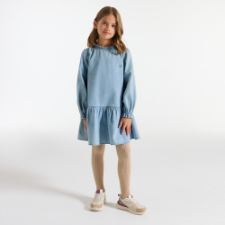 Robe courte en jean light broderie cœur bleu Fille